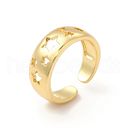 Rack Plating Brass Hollow Star Cuff Rings for Women RJEW-C050-14G-1