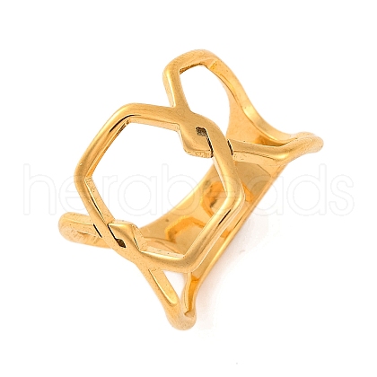 Ion Plating(IP) 304 Stainless Steel Hollow Hexagon Finger Rings for Women RJEW-S414-26B-G-1