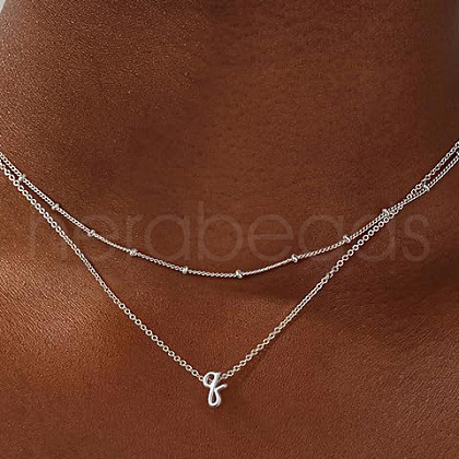 Brass Double Layer Small Letter Pendant Necklaces for Women WG025FC-47-1