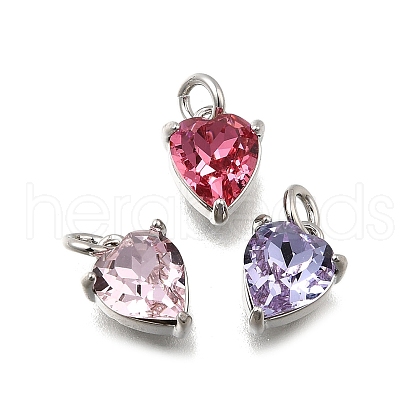 Heart Brass with Glass Charms KK-G525-07P-1
