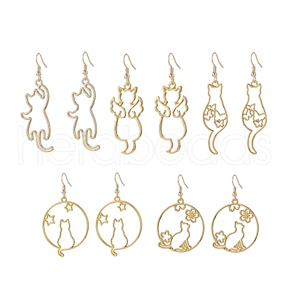 Zinc Alloy Hollow Out Cat Dangle Earrings EJEW-JE05148-1