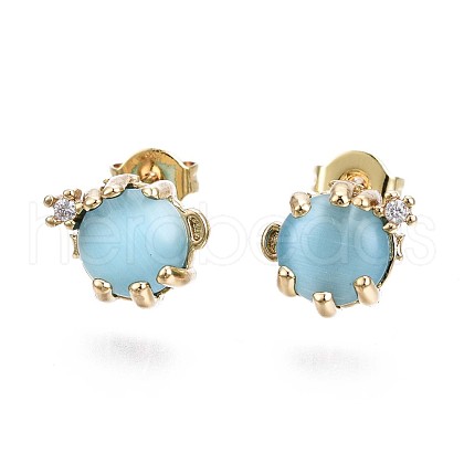 Brass Micro Pave Clear Cubic Zirconia Stud Earrings EJEW-S210-002-NR-1