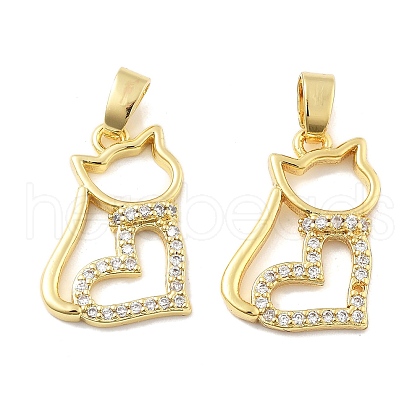 Cat Shape Brass Micro Pave Cubic Zirconia Pendants KK-M325-05G-1