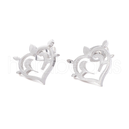 Non-Tarnish Heart 304 Stainless Steel Stud Earrings for Women EJEW-Z017-05P-1