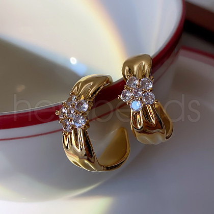 Brass Micro Pave Clear Cubic Zirconia Stud Earrings EJEW-Z104-01G-1