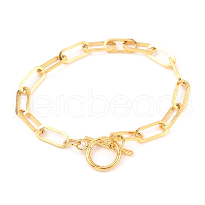 Unisex Vacuum Plating 304 Stainless Steel Paperclip Chain Bracelets BJEW-H541-03A-G-1
