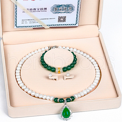 Mother's Day Jewellery Natural Freshwater Pearl Chrysoprase Beaded Necklace & Bracelets & Earrings Sets for Women WGE4EAE-36-1
