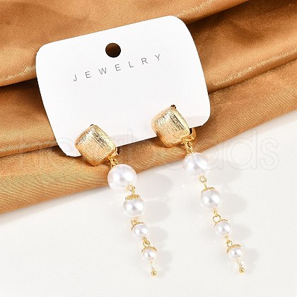 Brass ABS Plastic Pearl Hoop Earrings EJEW-U040-18G-1