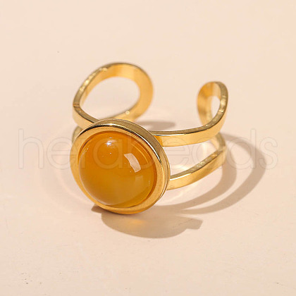 304 Stainless Steel & Natural Yellow Agate Cuff Rings FS-WGDE3F0-20-1