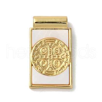Rack Plating Religion Brass Pave Shell Rectangle Pendants KK-K345-14G-02-1