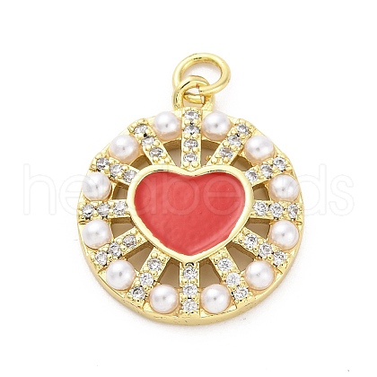 Brass Micro Pave Cubic Zirconia and Enamel and ABS Imitation Pearl Pendants KK-D325-24G-02-1