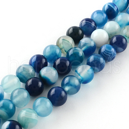 Dyed Natural Striped Agate/Banded Agate Round Bead Strands G-R342-8mm-05-1