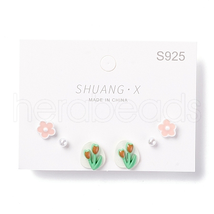 Tulip & Sakura & Round Resin Enamel Stud Earrings Set for Girl Women EJEW-D278-14S-1