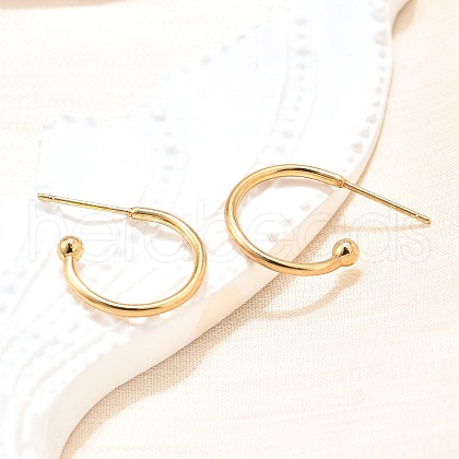 304 Stainless Steel C-shaped Hoop Circle Ball Stud Earrings STAS-K204-04G-1