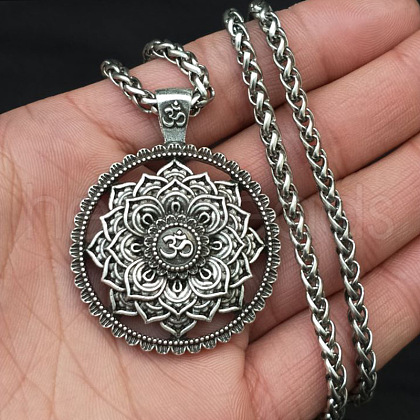 Mandala Flower Chakra Alloy Pendant Wheat Chain Necklaces for Women FS-WG99C38-01-1