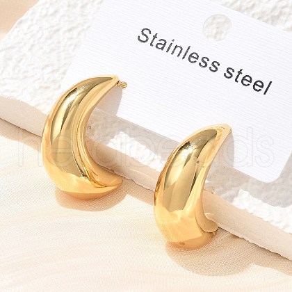 Moon 304 Stainless Steel Stud Earrings for Women EJEW-M079-01G-1
