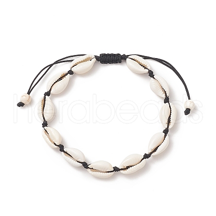 Natural Cowrie Shell Braided Beaded Anklets AJEW-AN00516-02-1