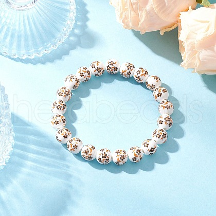 Handmade Flower Printed Porcelain Ceramic Beaded Stretch Bracelets BJEW-JB11910-02-1