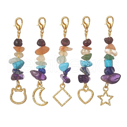 Chakra Natural Gemstone Chip Pendant Decorations HJEW-JM00923-S-1