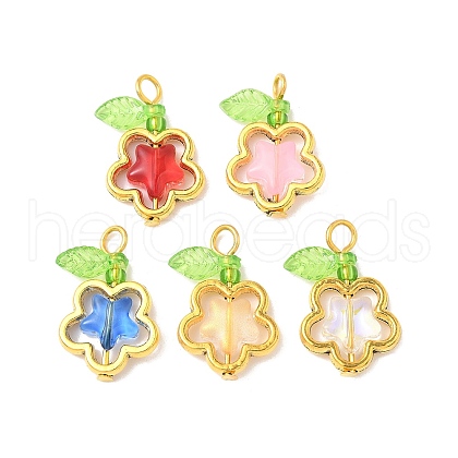 Glass Flower Pendants PALLOY-JF03865-01-1