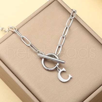 Stainless Steel Paperclip Chain Initial Necklaces with OT Clasps WGD6039-03-1