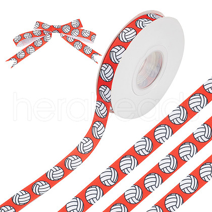 20 Yards Sport Ball Printed Polyester Volleyball Grosgrain Ribbon OCOR-WH0085-75A-02-1