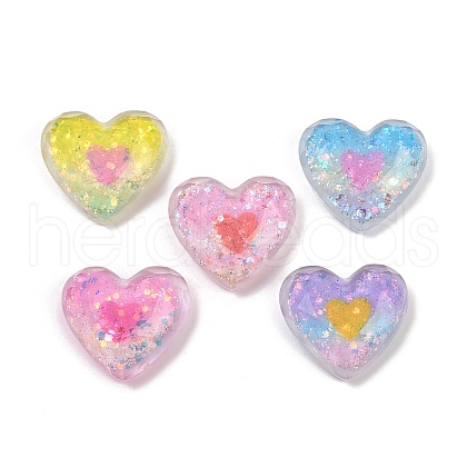 Transparent Heart Resin Cabochons RESI-R465-07-1