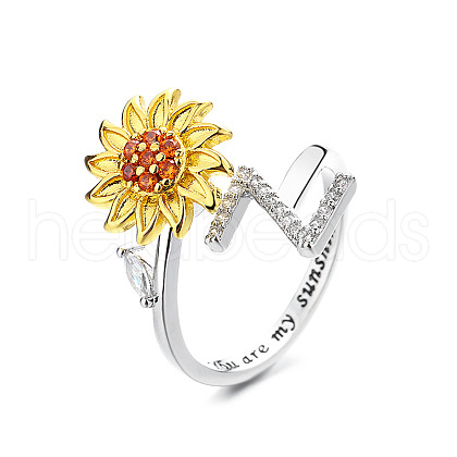 Adjustable Brass Rhinestone Rotating Cuff Rings FS-WG5B177-26-1