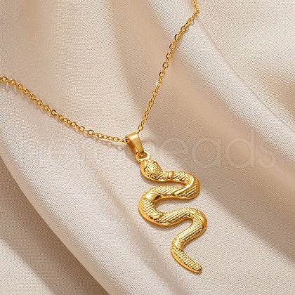 304 Stainless Steel Snake Pendant Necklaces for Women Men NJEW-Z063-03G-02-1