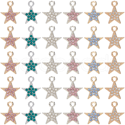 SUNNYCLUE 36Pcs 6 Colors Alloy Rhinestone Pendants RB-SC0001-16-1