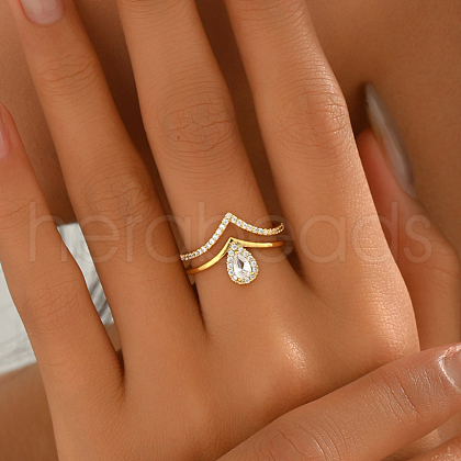 Brass Micro Pave Cubic Zirconia Adjustable Open Cuff Rings for Women YP6929-1-1