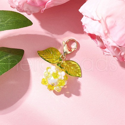 Flower Acrylic & Glass Pearl Pendant Decorations HJEW-MZ00219-01-1