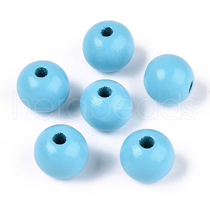 Spray Painted Round Natural Schima Wood Beads WOOD-A018-14mm-09-1