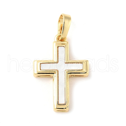 Brass Pave Natural White Shell Pendants KK-S522-01C-G-1