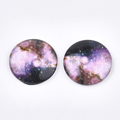 Starry Sky Pattern Printed Glass Cabochons GGLA-N004-25mm-D61-1