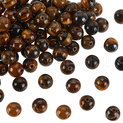 Olycraft Grade AB Natural Tiger Eye Round Beads Strands G-OC0001-19-1
