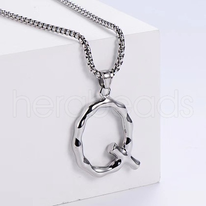 3Pcs Stainless Steel Textured Letter Pendant Box Chain Necklaces LW4134-43-1