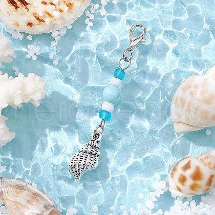 Ocean Theme Alloy Charm & Glass Beads Pendant Decorations HJEW-JM03156-04-1