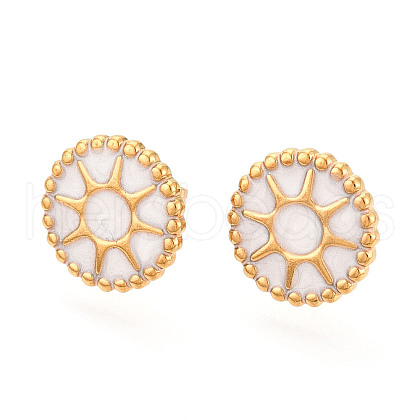 Flat Round with Sun 304 Stainless Steel Enamel Stud Earrings EJEW-T047-17G-B-1