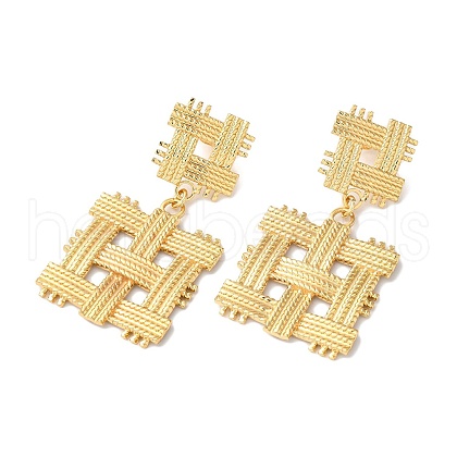 knit Textured Square Ion Plating(IP) 304 Stainless Steel Stud Earrings for Women EJEW-L287-029G-1