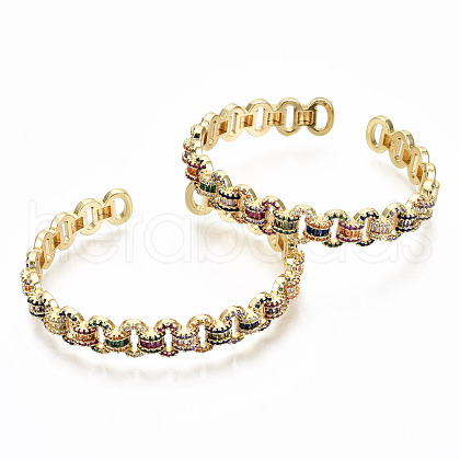 Brass Micro Pave Cubic Zirconia Cuff Bangles BJEW-S142-018-NF-1