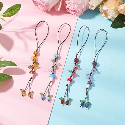 Round Natural Amethyst &l Quartz Crystal & Carnelian & Synthetic Citrine & Green Turquoise Pendant Decorations HJEW-TA00332-1