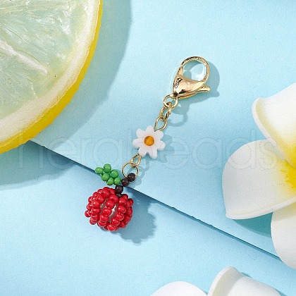 Apple Glass Seed Beaded Pendant Decoration HJEW-MZ00156-1