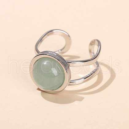 304 Stainless Steel & Natural Aventurine Cuff Rings FS-WGDE3F0-08-1