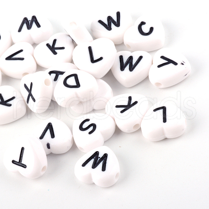 Opaque Acrylic Heart Horizontal Hole Letter Beads SACR-Q126-08-1