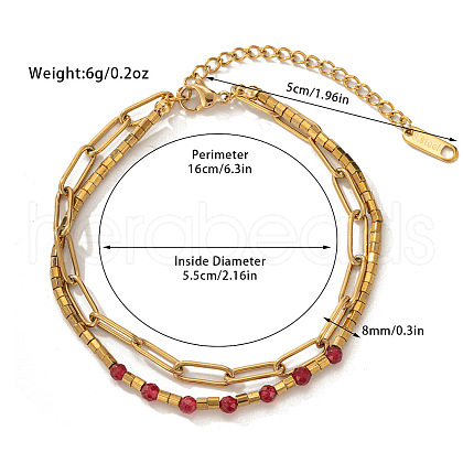 304 Stainless Steel & Dyed Natural Jade Beaded Double Layer Bracelets FS-WG81BCE-09-1
