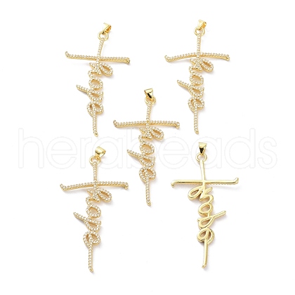 Brass Micro Pave Clear Cubic Zirconia Pendants KK-D004-25G-1