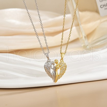 2Pcs Brass Micro Pave Clear Cubic Zirconia Magnetic Pendant Necklaces with 304 Stainless Steel Cable Chain WG04DA7-05-1