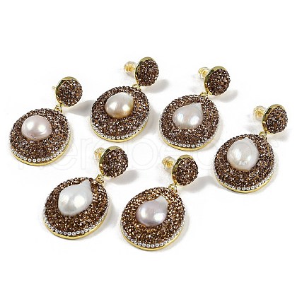 Mother's Day Jewellery Natural Pearl Teardrop Stud Earrings EJEW-P297-01G-1