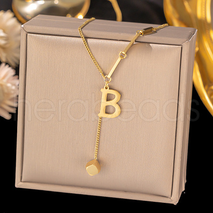 304 Stainless Steel Cube Initial Pendant Necklaces FS-WG9AF3A-20-1